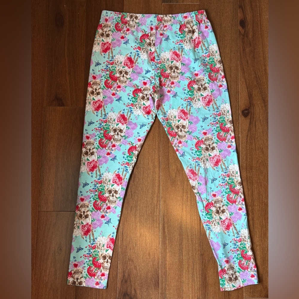 NWOT NO BOUNDARIES Floral Skull Print Leggings - Picture 3 of 4